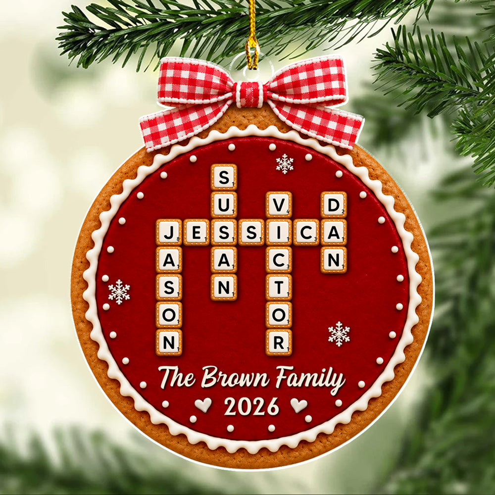 Custom Family Ornament, Christmas Gift for Family Members •  Gingham Jam Grid - Personalized Acrylic Ornament