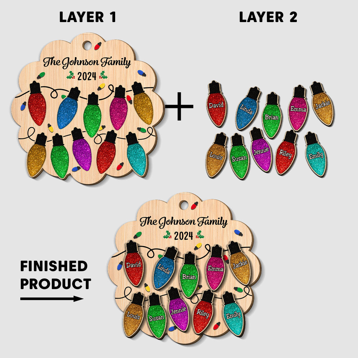 Custom Family Ornament, Christmas Gift for Family Members •  Merry Christmas My Family - Personalized 2-Layered Wood Ornament