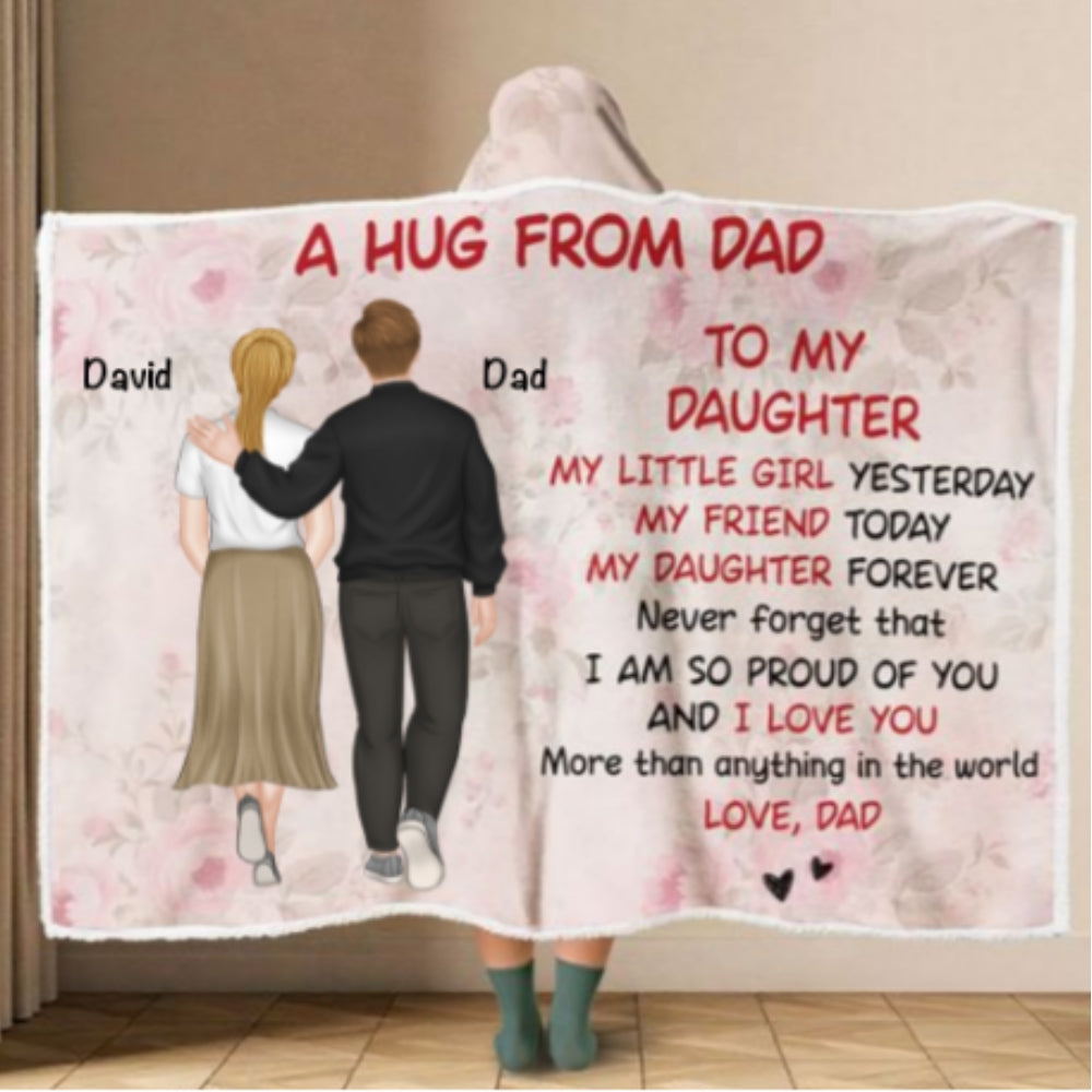 A Hug From Dad - Personalized Hooded Blanket