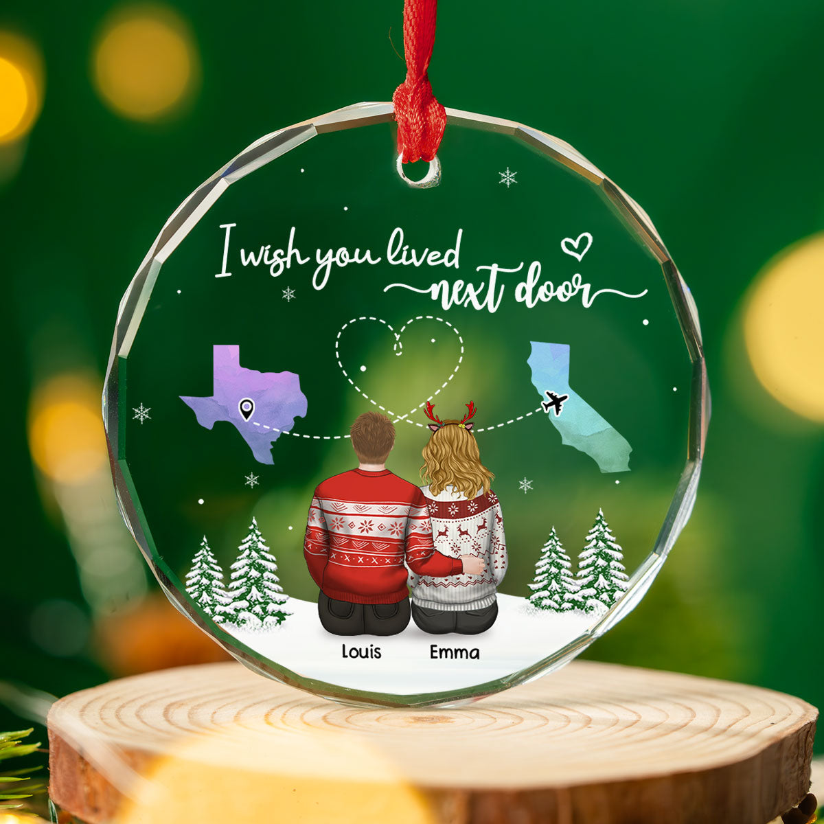 Custom Friendship Christmas Ornament, Best Friend Gift •  No Distance Between Friends - Personalized Glass Ornament