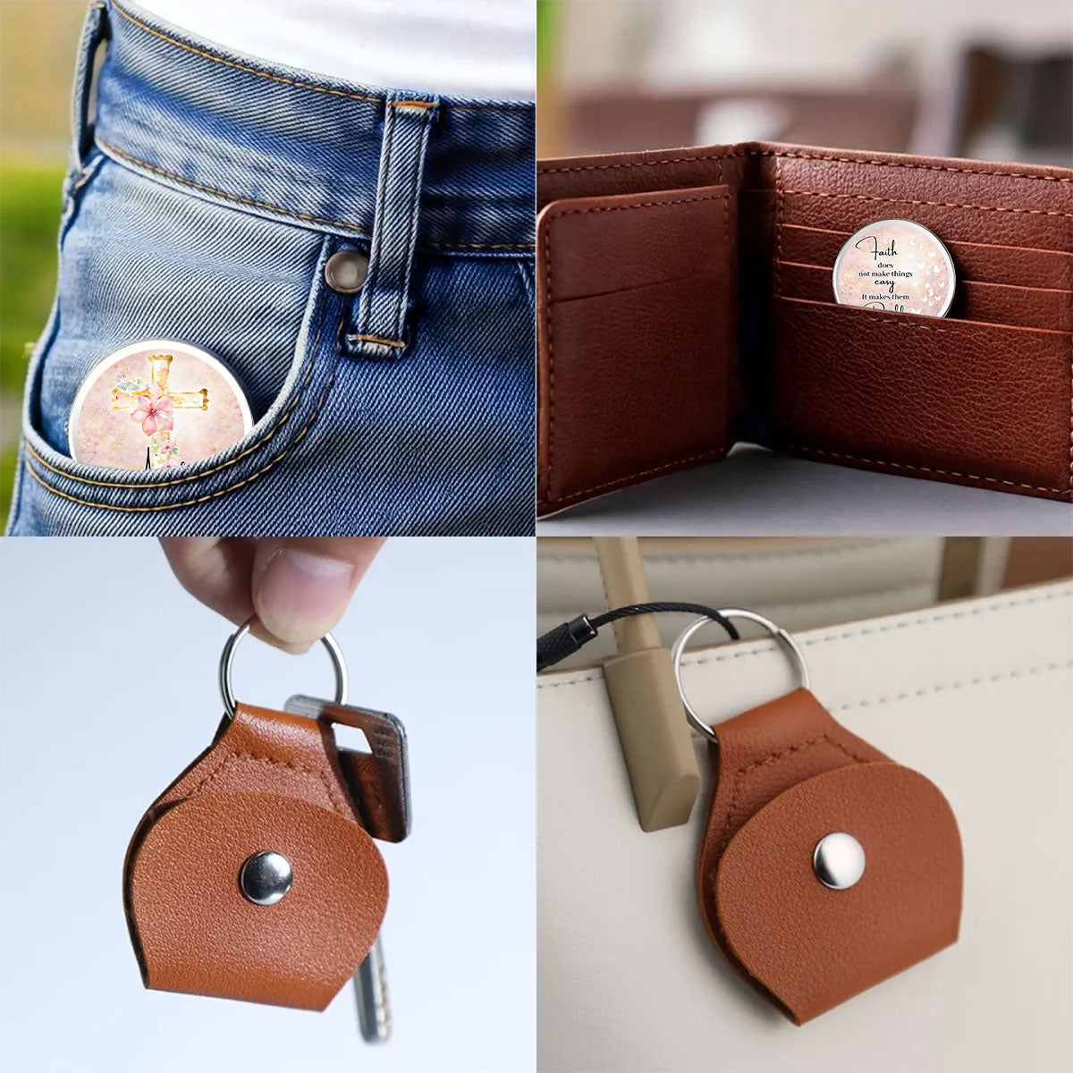 Custom Christian Coin Keychain, Faith Keepsake • Not Easy But Possible - Personalized Pocket Hug