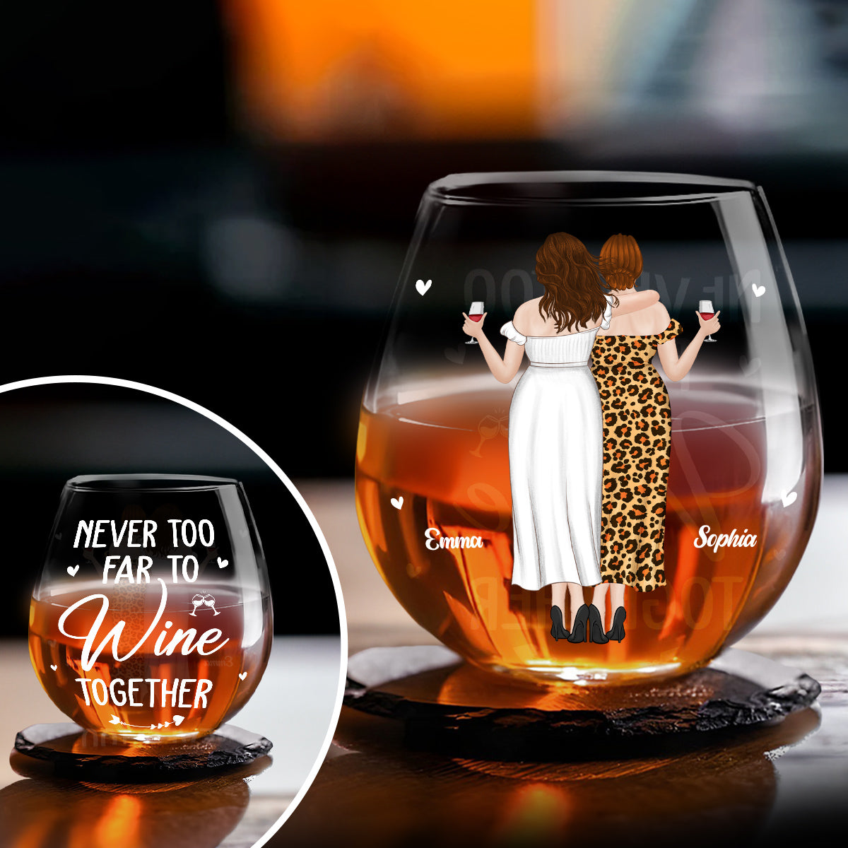 Never To Far - Personalized Wine Glass