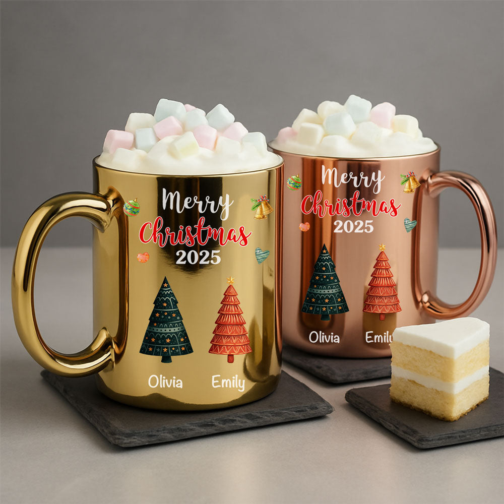 Custom Best Friend, Christmas & Birthday Friendship Keepsake Gift • Merry Christmas 2025 - Personalized Metallic Mug