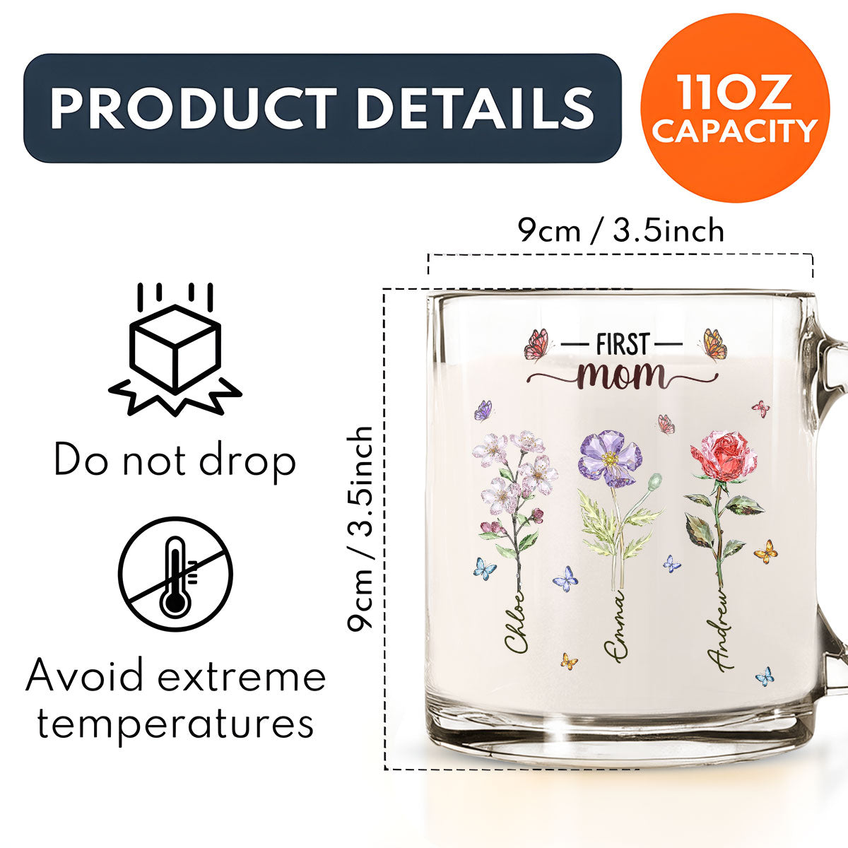 Custom Mother's Day Gift for Mom & Grandma • Grandma Glass Flower - Personalized Glass Mug