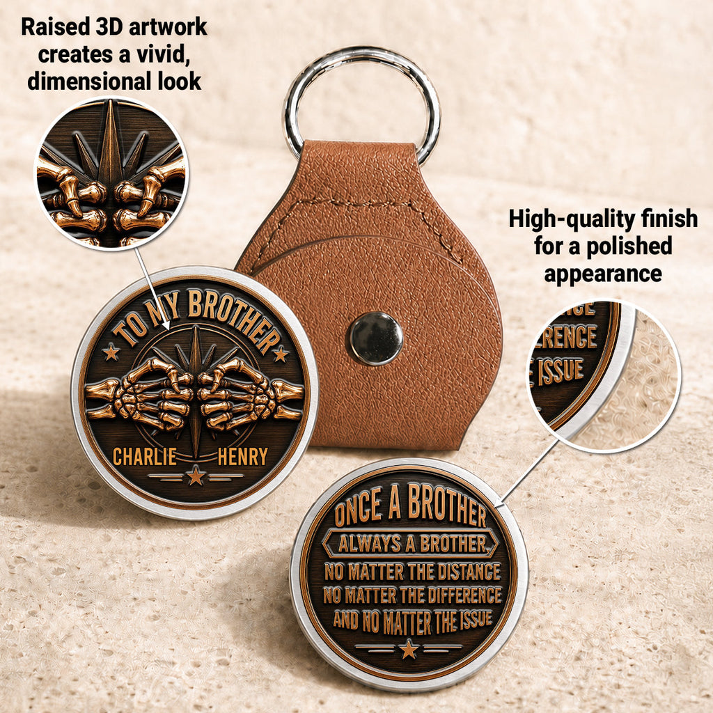 Custom Brother Coin Keychain, Birthday Gift for Family Members • Brothers By Blood - Personalized 3D Printing Pocket Hug