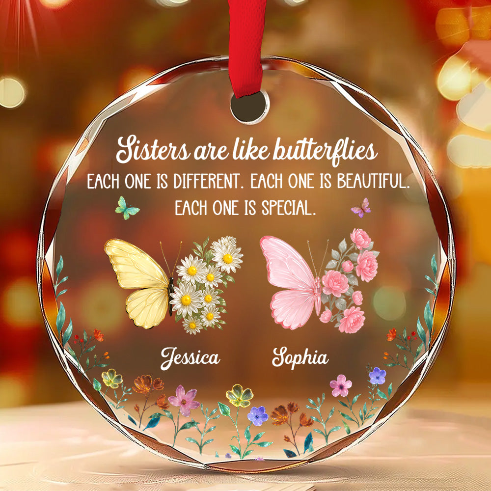 Custom Sister Christmas Ornament •  Sparkling Wings - Personalized Glass Ornament