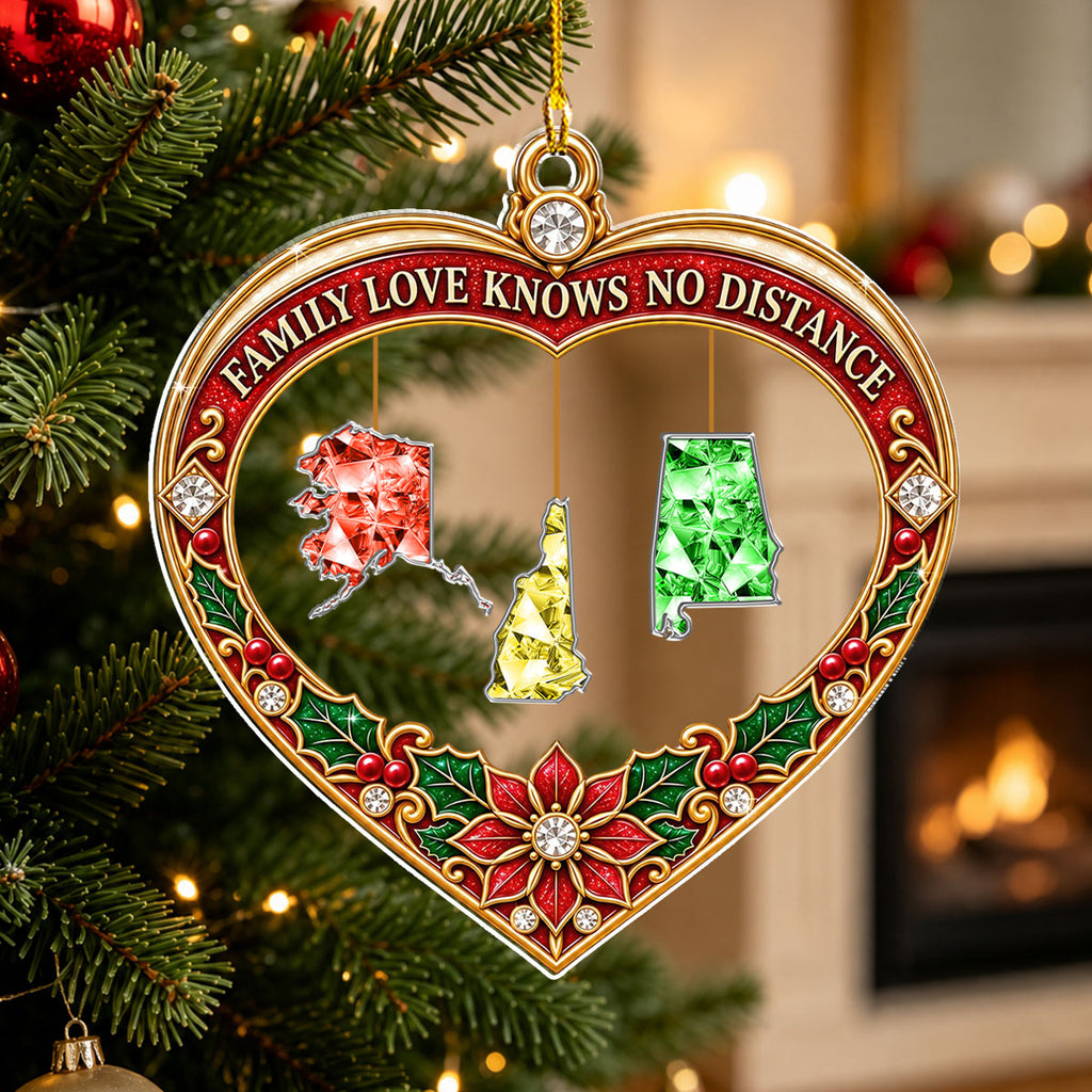 Custom Family Christmas Ornament for Long Distance Families •  No Distance For Family Love - Personalized Acrylic Ornament