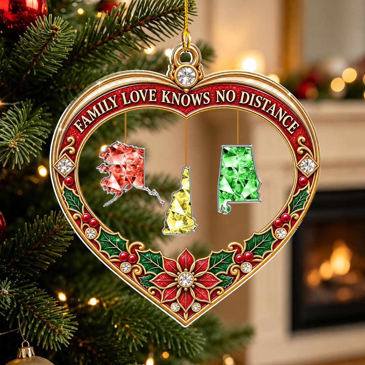 Custom Family Christmas Ornament for Long Distance Families •  No Distance For Family Love - Personalized Acrylic Ornament