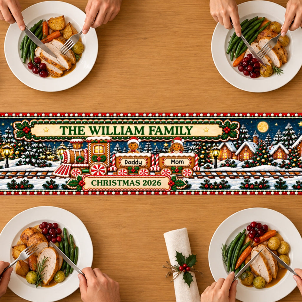 Custom Family Name Christmas Gifts, Holiday Decor Gift • Together Is Home - Personalized Table Runner