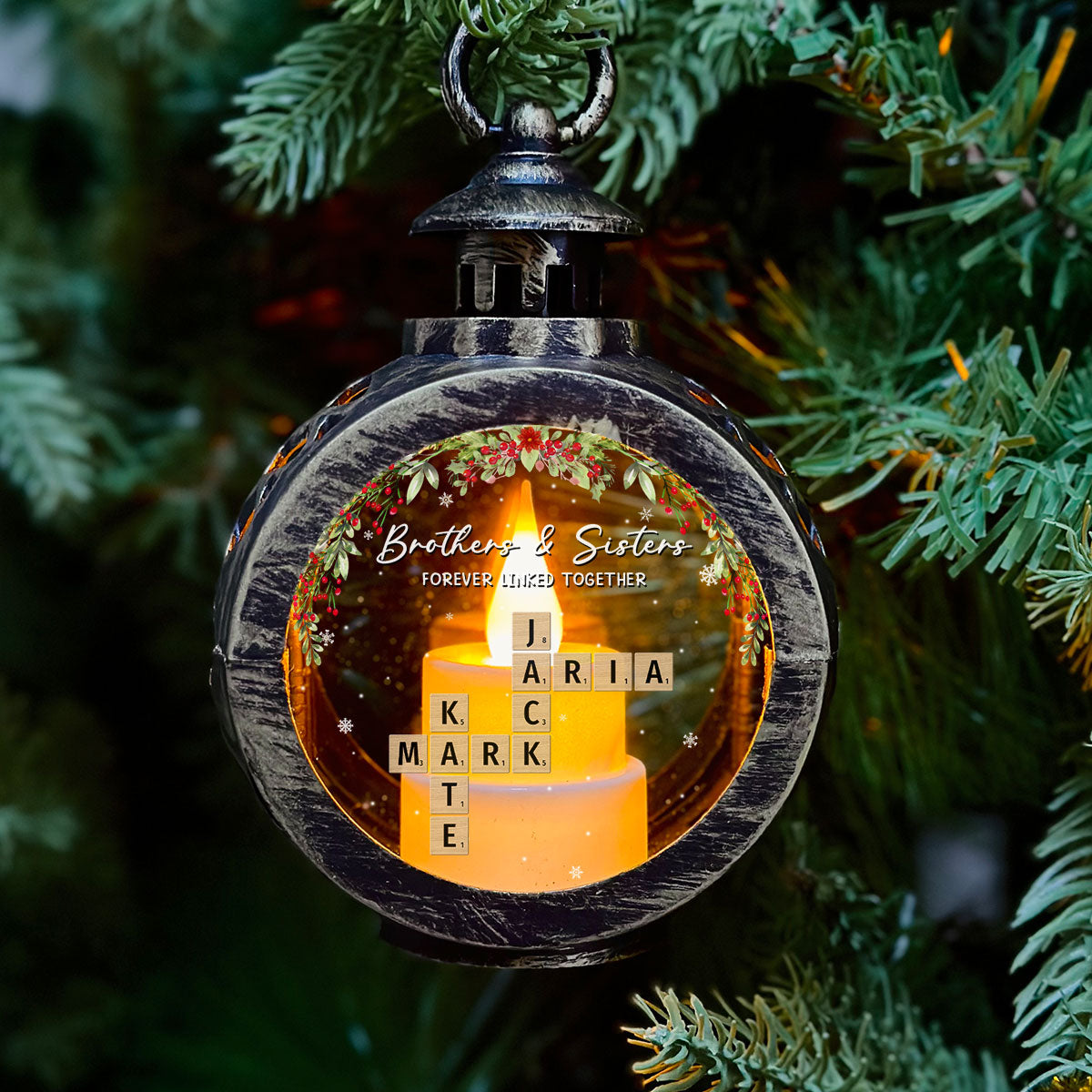 Custom Name Family Christmas Gifts, Holiday Decor • Family Roots Hold Us Close - Personalized Christmas Lantern
