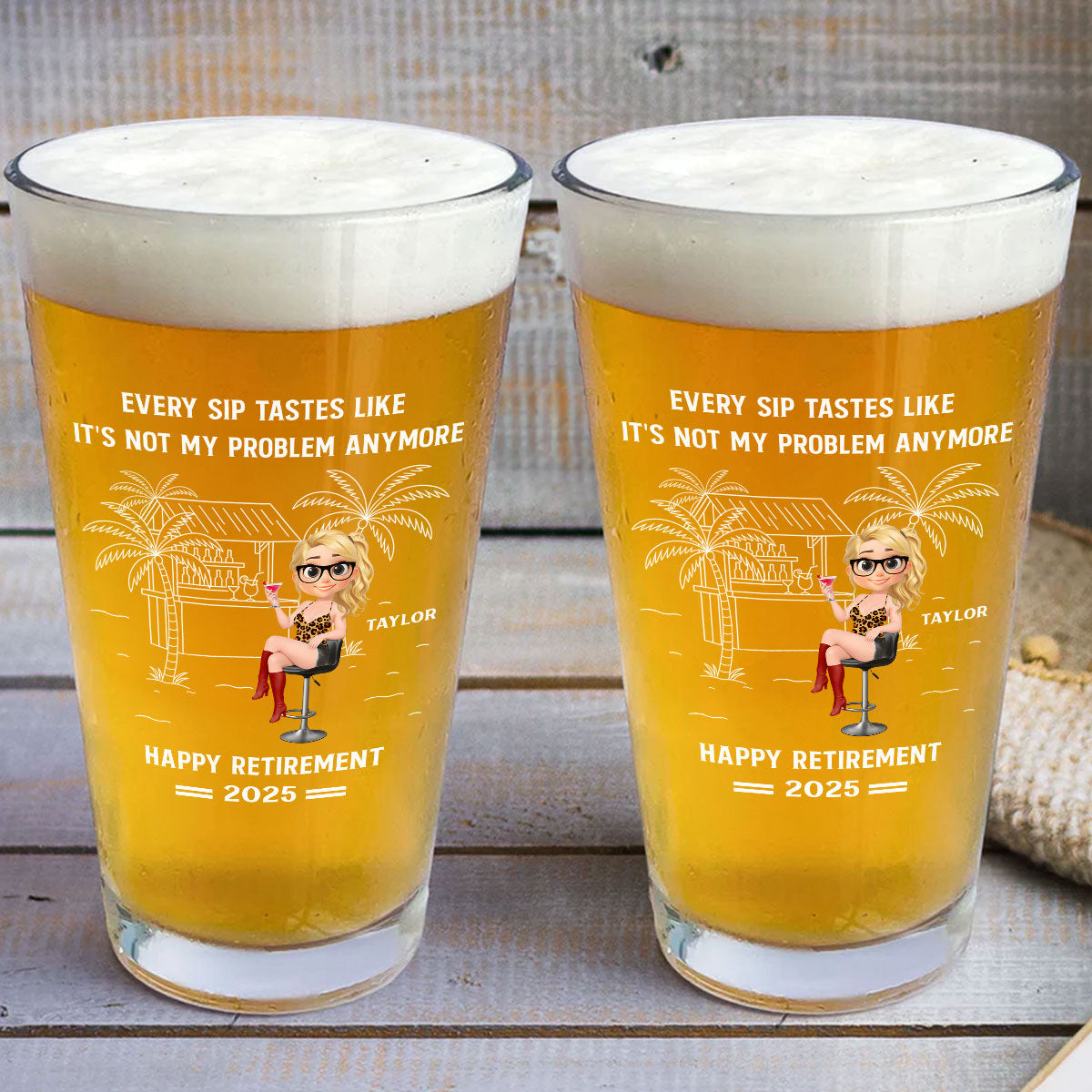 Happily Retired - Personalized Beer Glass