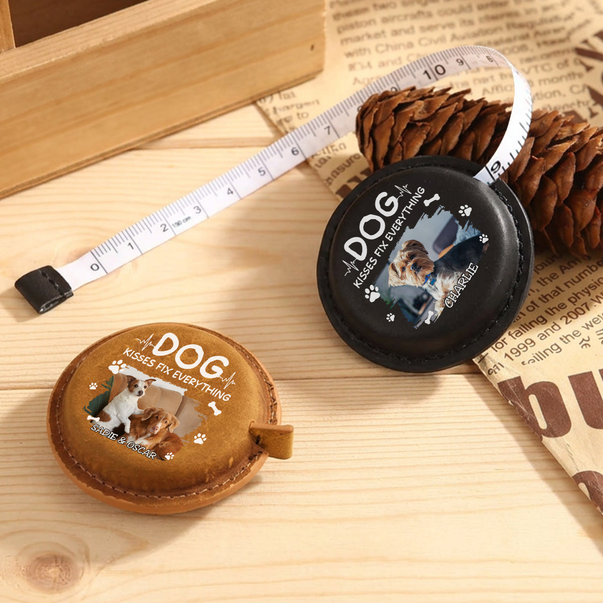Dog Kisses Photo - Personalized Leather Tape Measure
