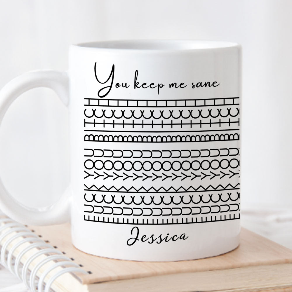Custom Hidden Message Mug, Funny Gag Gift for Coworker Friend Girlfriend • You Keep Me Sane Hidden Message - Personalized Coffee Mug