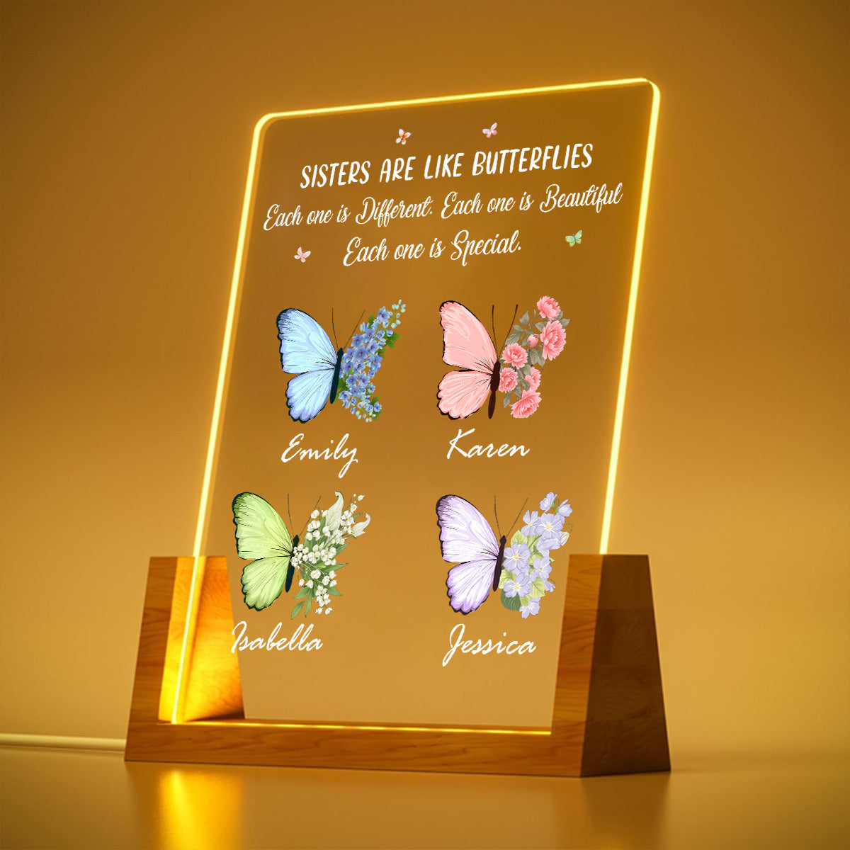 Custom Led Light Gift, Family Keepsake • Sisters Bloom In Different Ways - Personalized Night Light