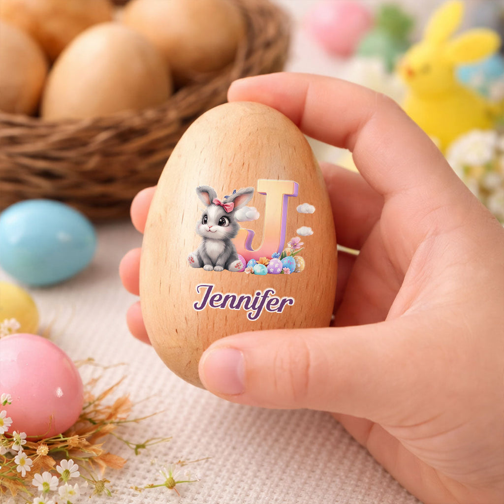 Cute Bunny Easter Eggs - Personalized Wooden Egg Shaker