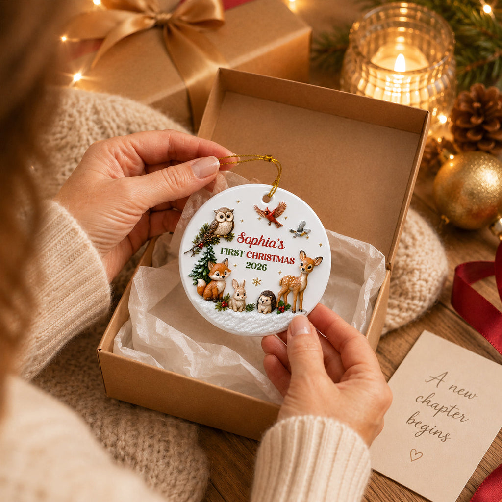 Custom Family First Christmas Ornament •  First Christmas With Our Little - Personalized 3D White Acrylic Ornament