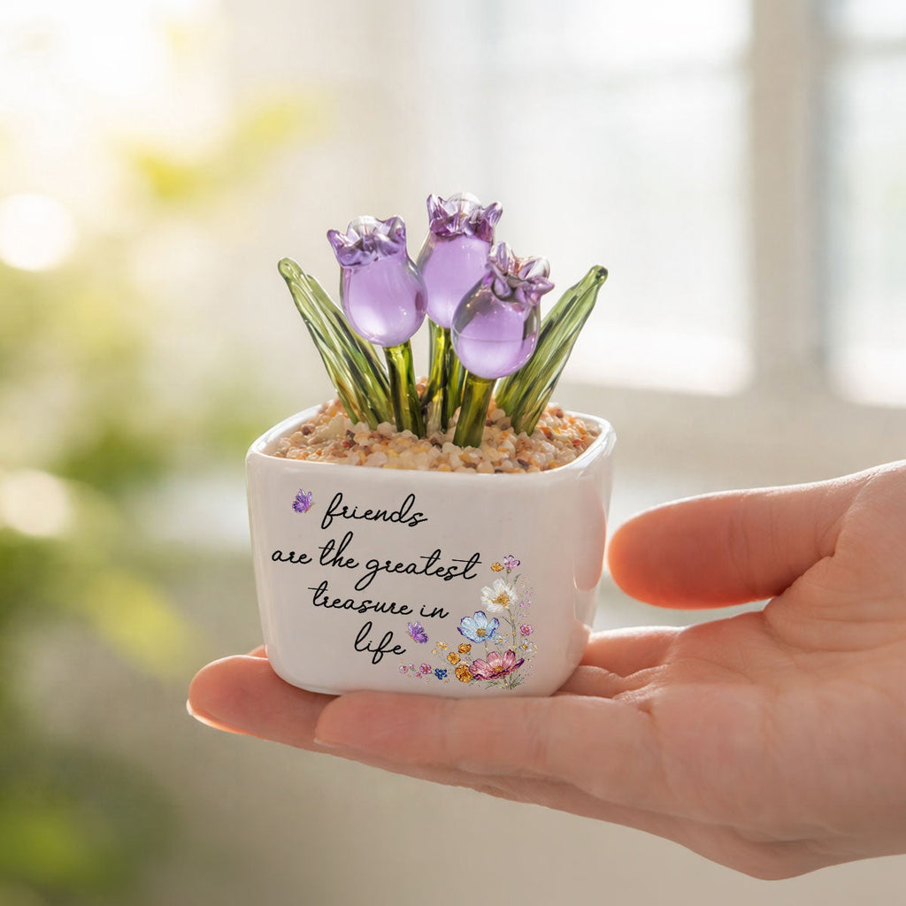 Custom Flower Keepsake, Glass Home Decor Gift for Best Friend • Treasured Friend - Personalized Glass Everlasting Tulips
