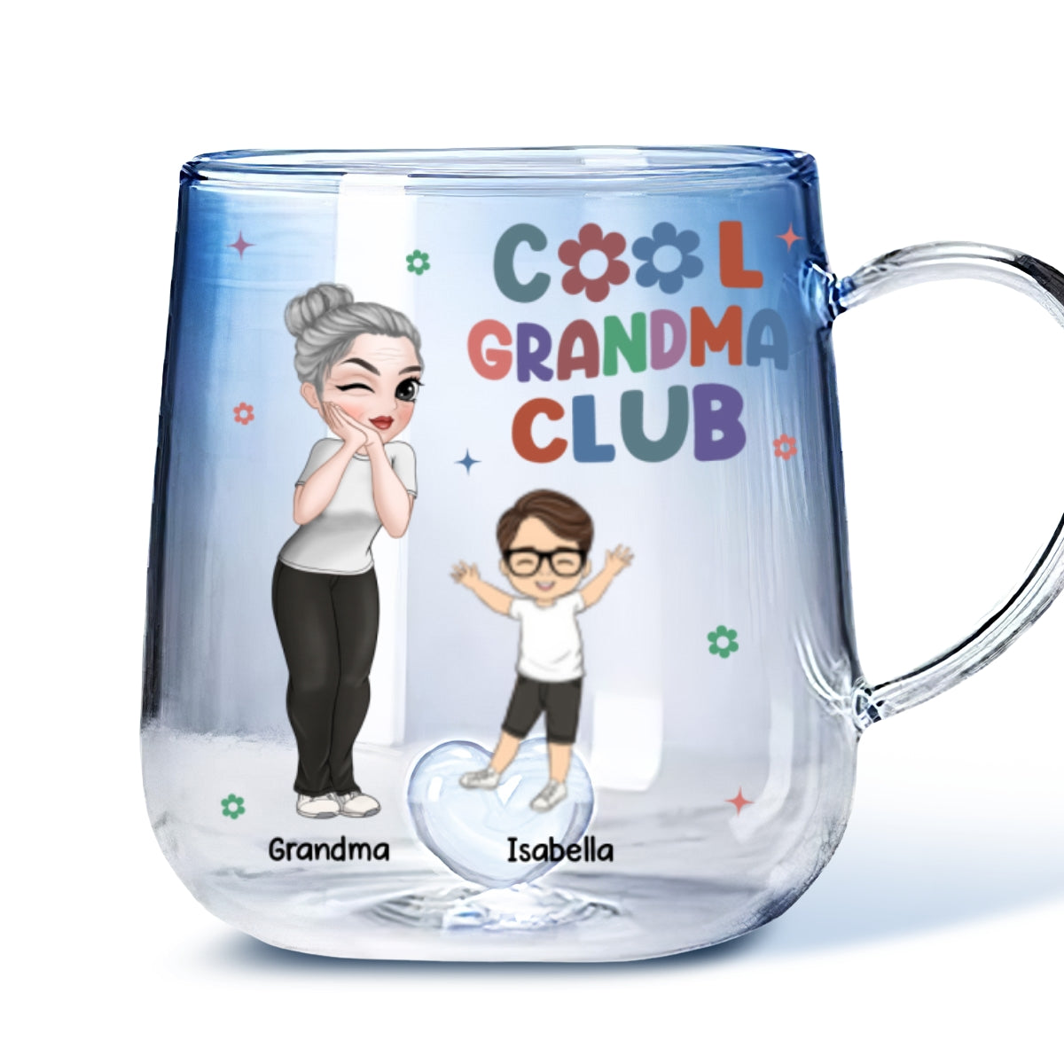 Custom Mother's Day Gift for Mom & Grandma • Cool Grandma Club - Personalized Blue Gradient Glass Mug