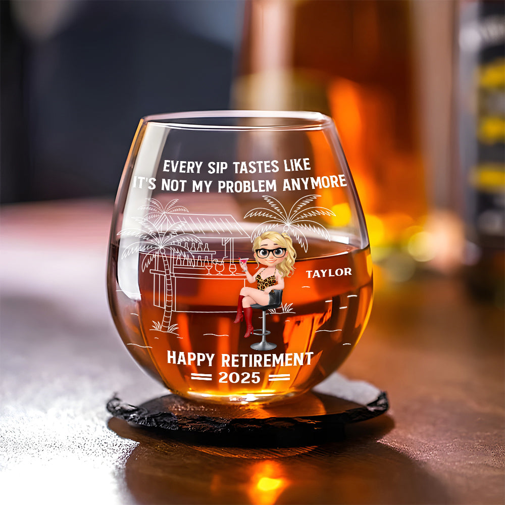 Happily Retired - Personalized Wine Glass