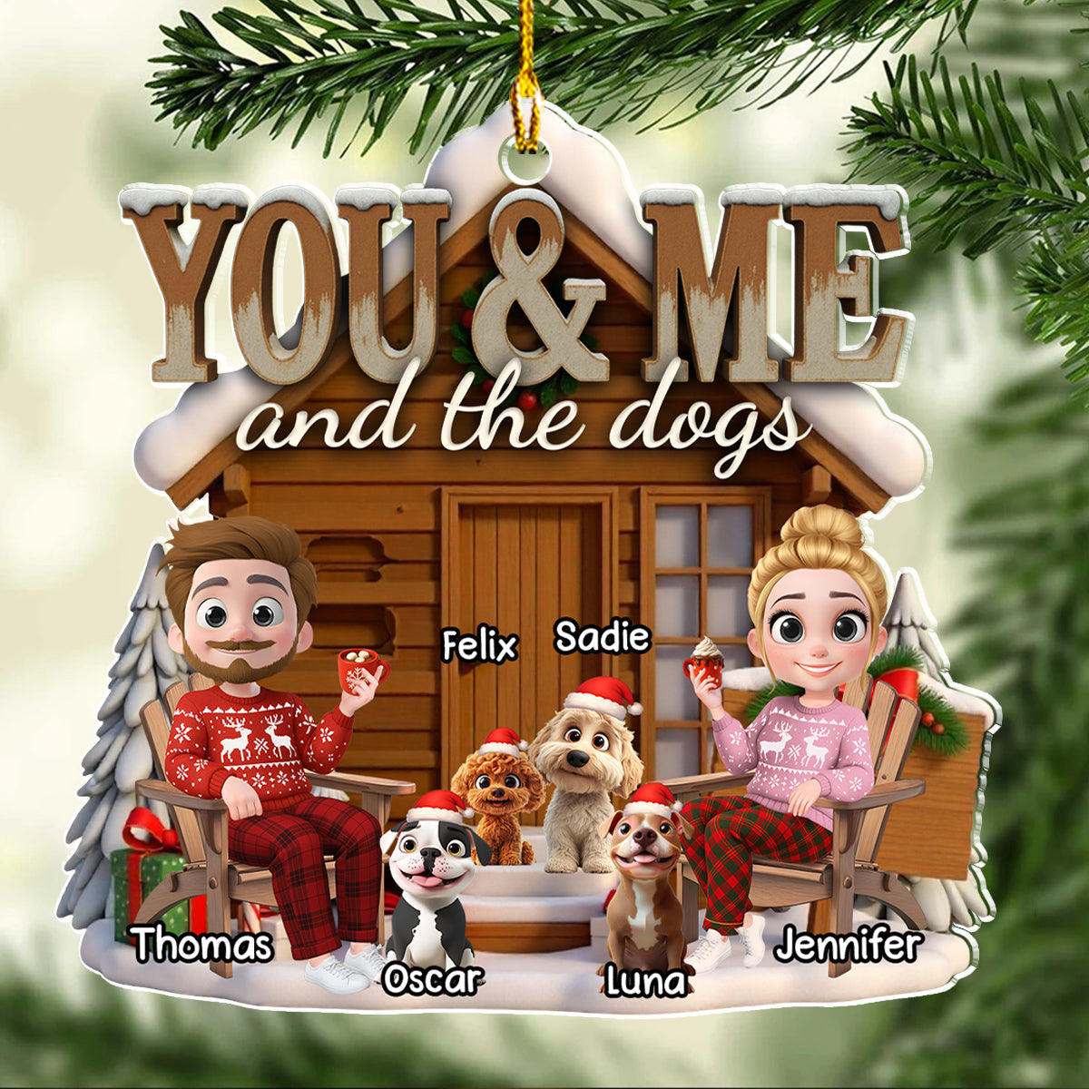 Custom Couple Christmas Ornament, Anniversary Gift •  You Me And Our Pup - Personalized Acrylic Ornament