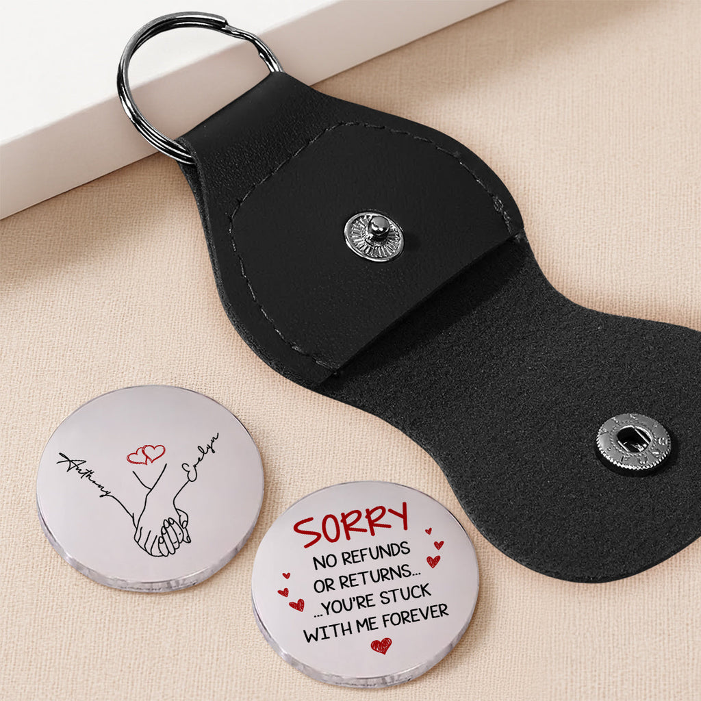 Custom Coin Keychain for Husband, Couple Anniversary Valentine's Day Gifts • You Are Stuck With Me Forever - Personalized Pocket Hug