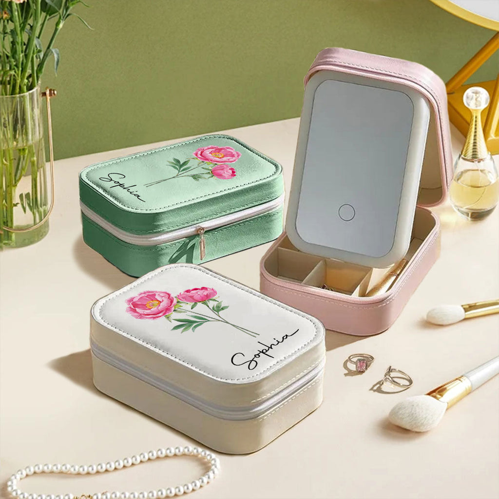 Birth Month Flower Version 2 - Personalized Jewelry Box With LED Mirror