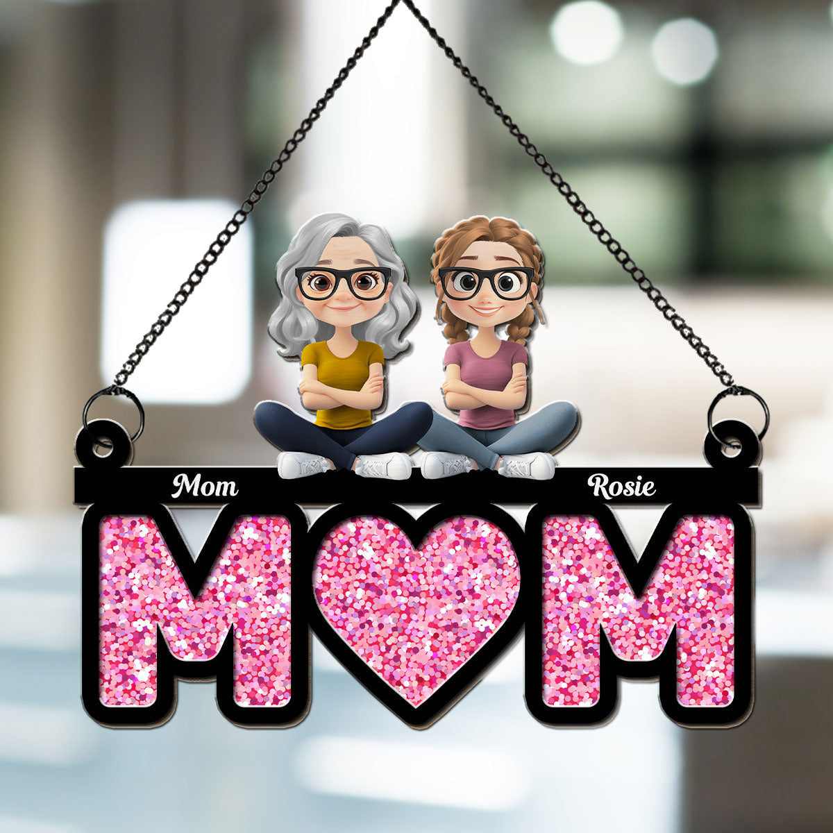 Custom Hanging Decor for Mom Daughter, Mother's Day Birthday Gifts • We Love You Mom - Personalized Suncatcher