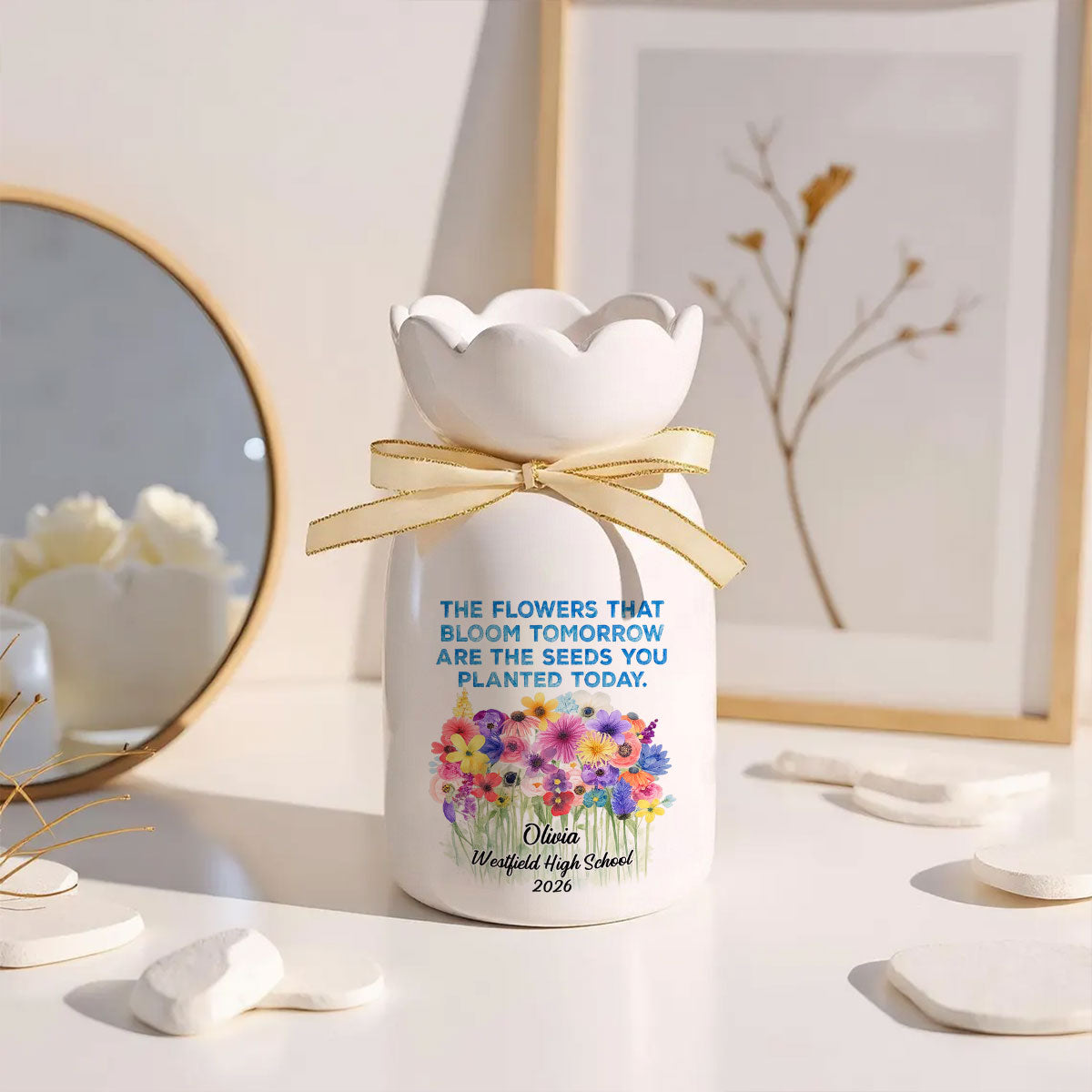 Thank You For Growing Dreams - Personalized Ribbon Tie Flower Vase