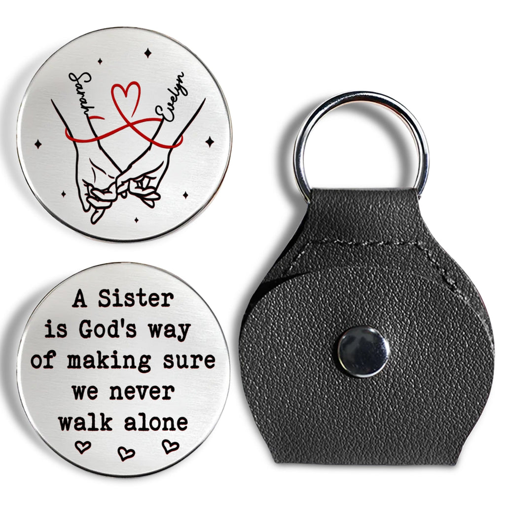 Custom Sister Siblings Coin Keychain, Christmas Birthday Gifts • Way Of God - Personalized Pocket Hug