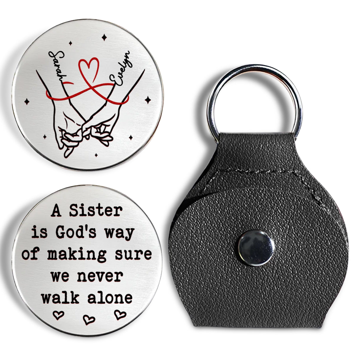 Custom Sister Siblings Coin Keychain, Christmas Birthday Gifts • Way Of God - Personalized Pocket Hug