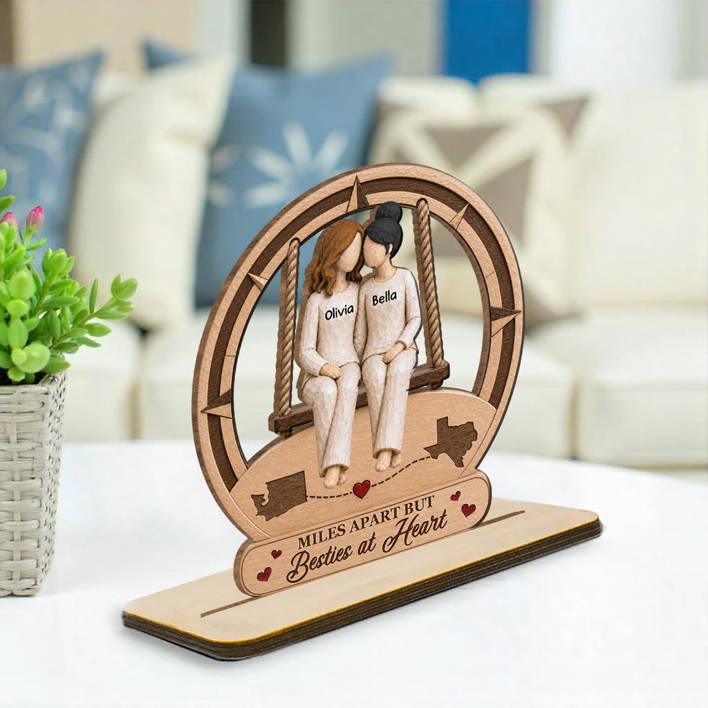 Custom Friendship Decor, Christmas Birthday Gifts For Best Friend • Besties At Heart - Personalized 2-Layer Wood Plaque With Flat Base