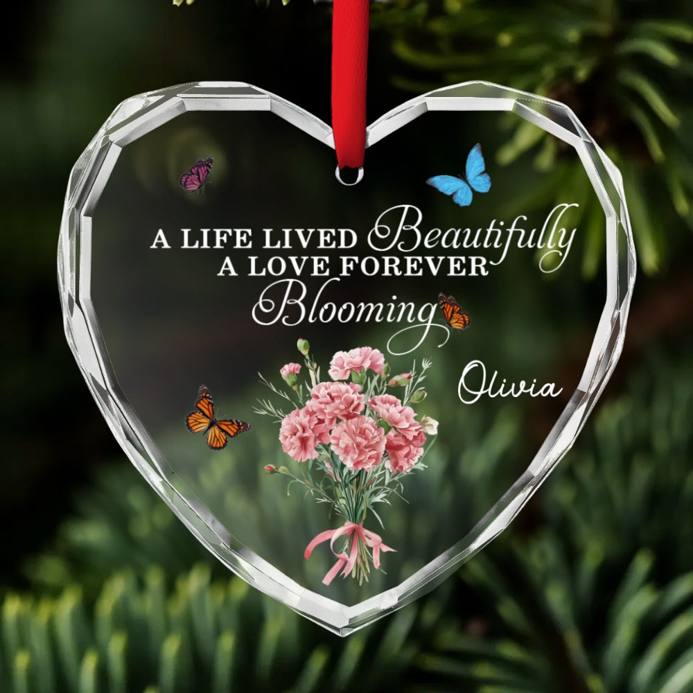Custom Memorial Christmas Ornament, Sympathy Keepsake •  Your Memory Will Forever Bloom - Personalized Glass Ornament