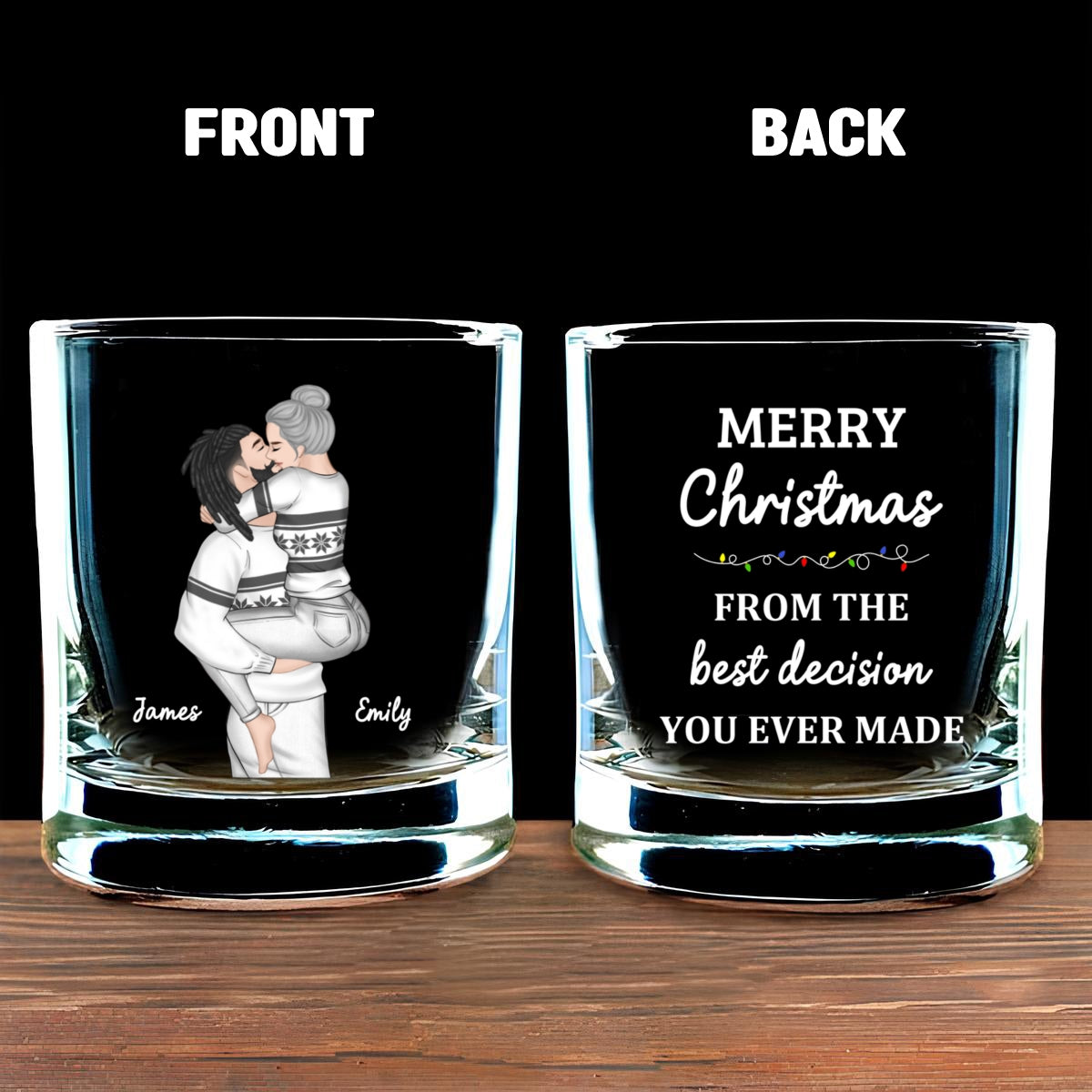 Custom Christmas Anniversary Birthday Drinkware Gifts for Couple • Best Decision - Personalized Whiskey Glass