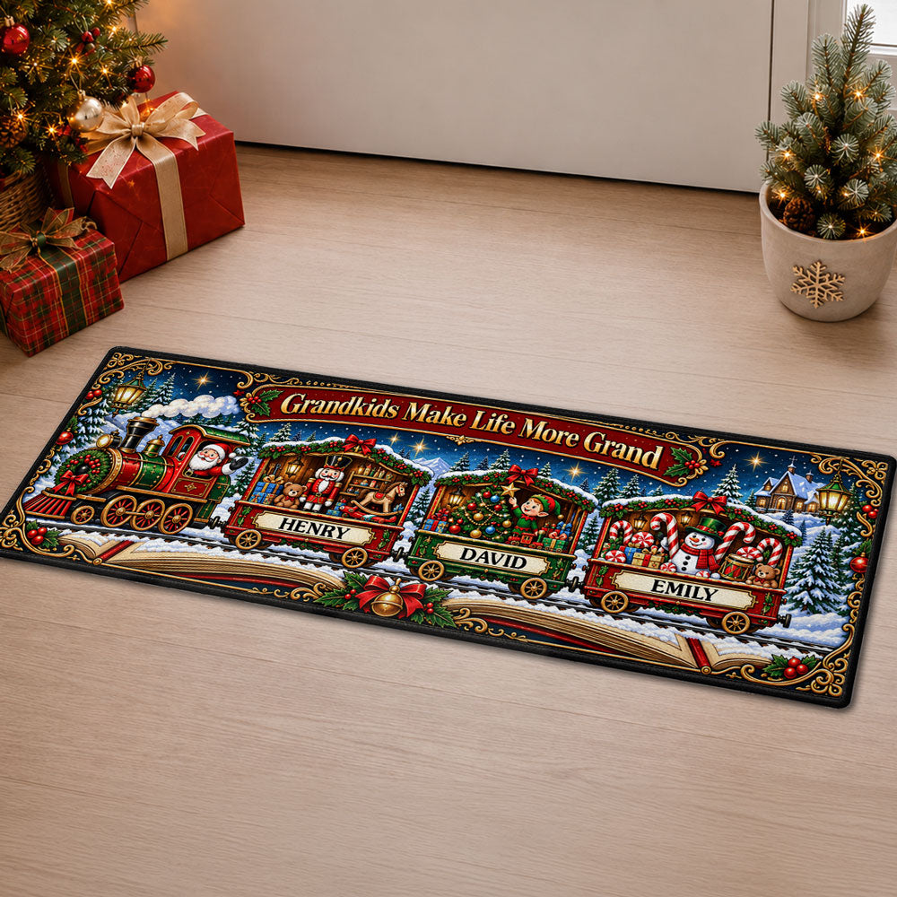 Custom Family Name Rug, Housewarming Birthday Gift For Family Members • Grandkids Make Life More Grand - Personalized Runner Rug