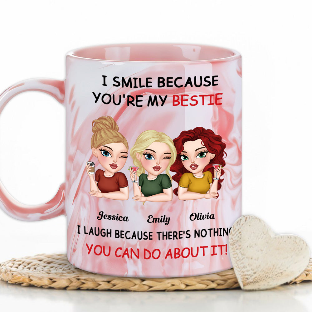 Custom Best Friend, Christmas & Birthday Friendship Keepsake Gift • Laugh Together - Personalized Pink Marble Mug