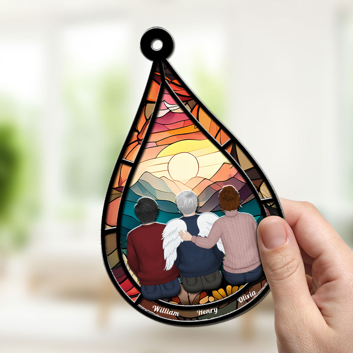 Custom Family Name Hanging Decor, Christmas Birthday Gift •  Memorial Teardrop Gift - Personalized Suncatcher