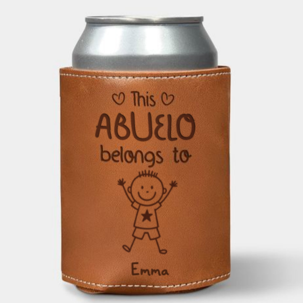 This Grandpa Belongs To Us - Personalized Engraved Leather Can Cooler Holder