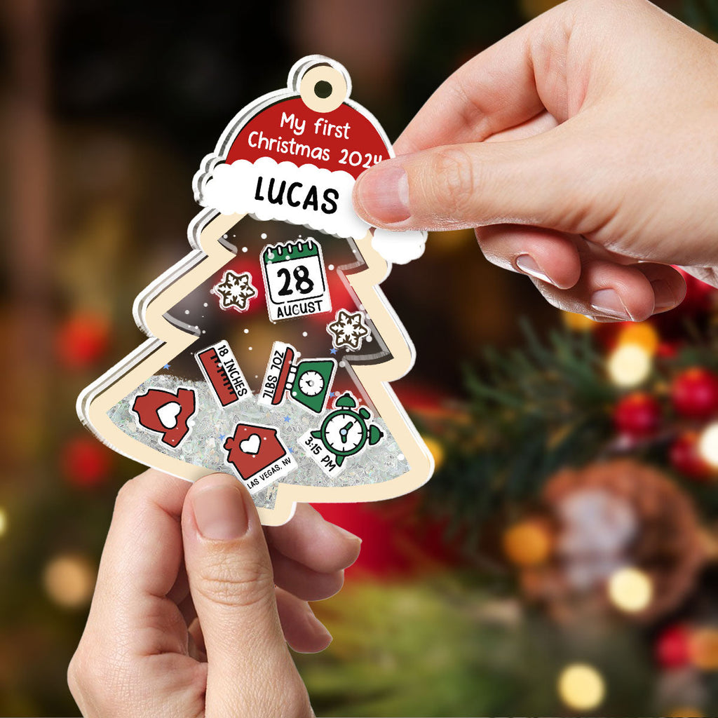 Custom Baby First Christmas Ornament for New Parents •  Baby 1st Christmas - Personalized Acrylic Shaker Ornament