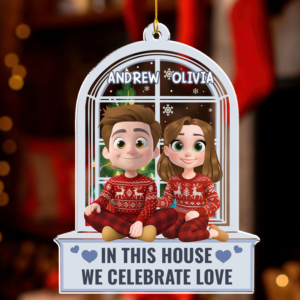 Custom Couple Christmas Ornament, Anniversary Gift •  Celebrate Love Window - Personalized Acrylic Ornament