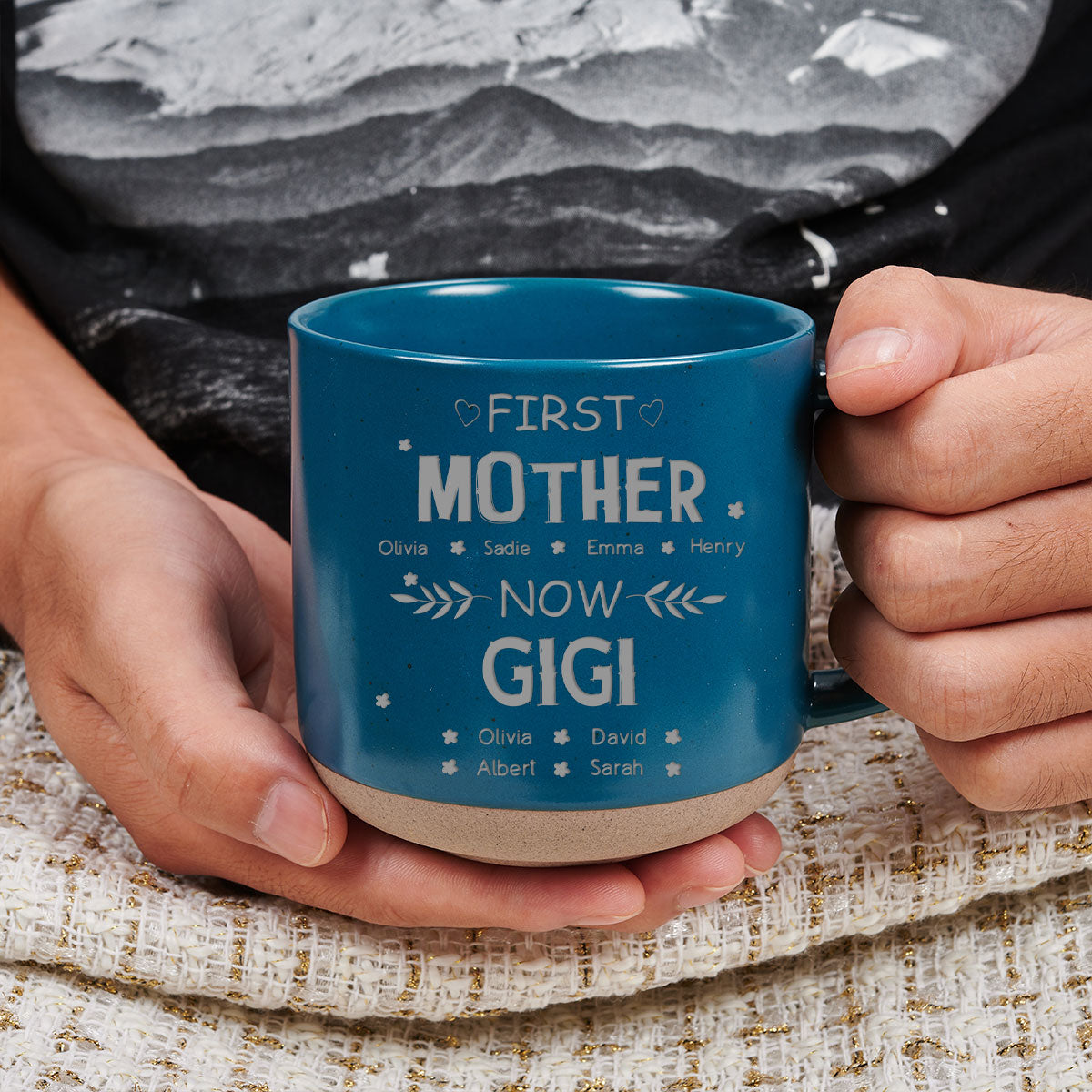 Custom Christmas & Birthday Gift for Mom • First Mom Now Grandma - Personalized Engraved Pottery Mug