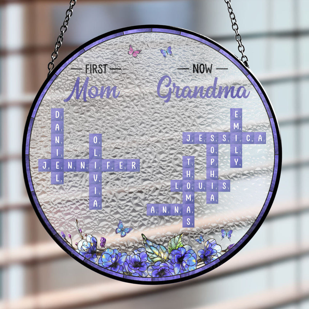 Custom Name Hanging Decor for Mom Daughter, Mother's Day Gifts • The Secret Garden Crossword - Personalized Window Hanging Suncatcher