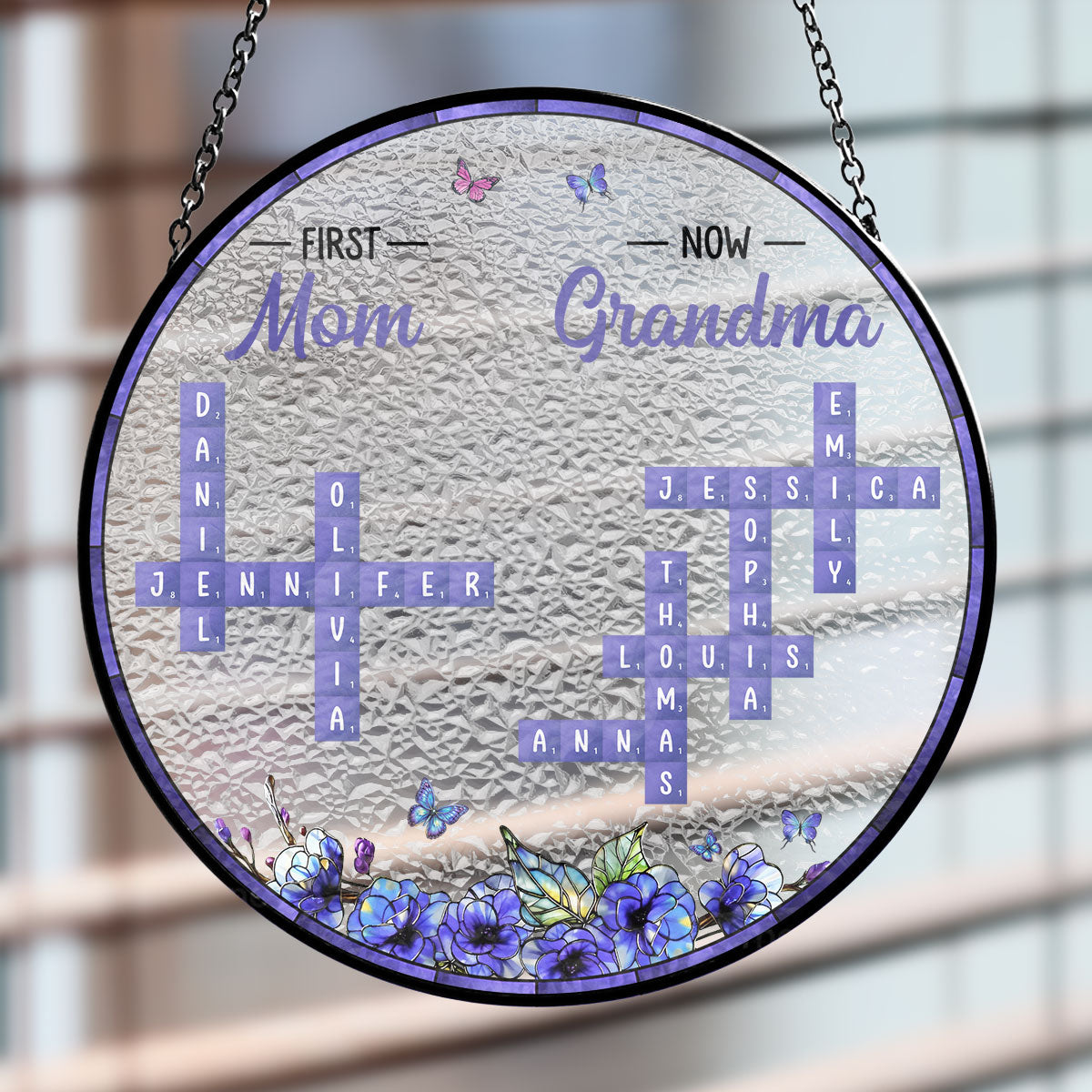 Custom Name Hanging Decor for Mom Daughter, Mother's Day Gifts • The Secret Garden Crossword - Personalized Window Hanging Suncatcher