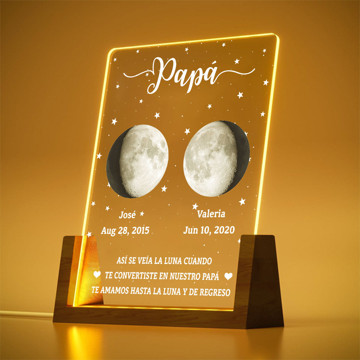 Custom Anniversary, Wedding, Christmas Gift For Husband, Him• Así Se Veía La Luna - Placa Personalizada Con Base De Nogal