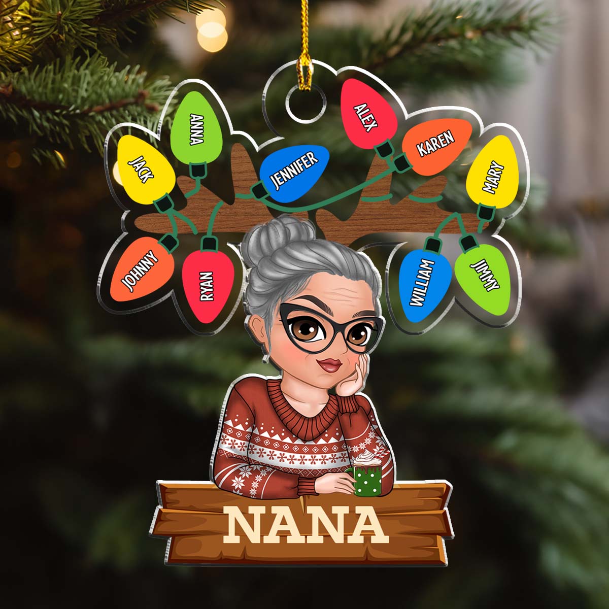 Custom Family Ornament, Christmas Gift for Family Members •  Grandma And Kids Christmas - Personalized Acrylic Ornament
