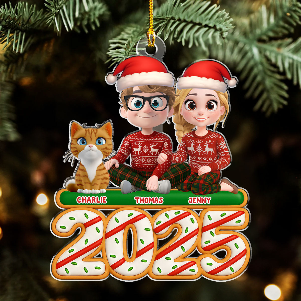 Custom Keepsake Christmas Ornament •  We And Our Cat Tree Cake - Personalized Acrylic Ornament