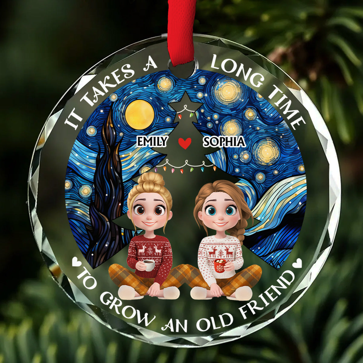Custom Friendship Christmas Ornament, Best Friend Gift •  New Year Old Bestie - Personalized Glass Ornament