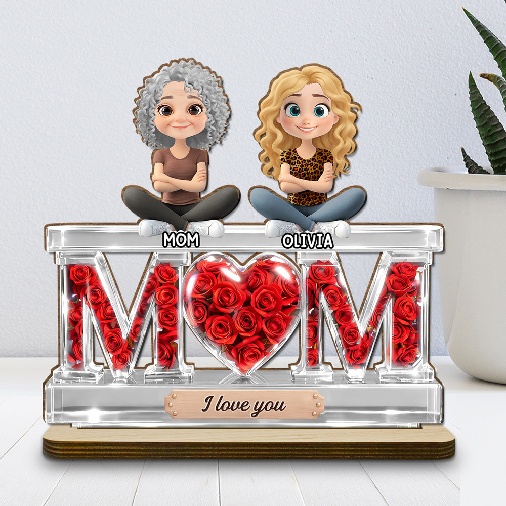 Custom Mother's Day Decor, Gift for Mom & Grandma • Flowers For Mommy - Personalized 2-Layer Wood Plaque With Flat Base