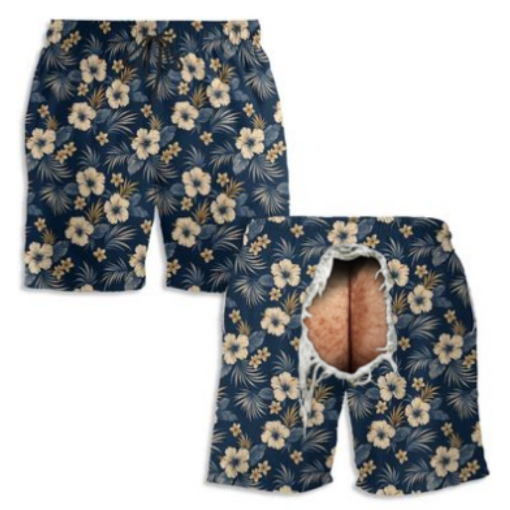 Custom Funny Hairy Man Swim Trunks, Birthday Summer Gift • Butt Crack Beach - Personalized Beach Shorts