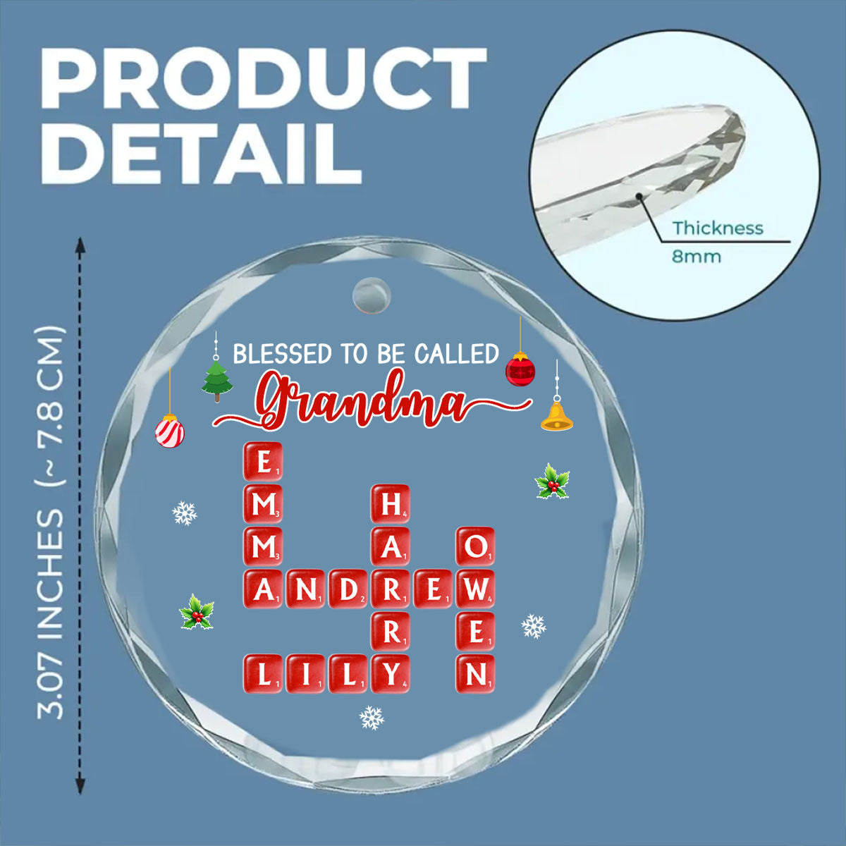 Custom Family Ornament, Christmas Gift for Family Members •  Blessed Grandma Christmas - Personalized Glass Ornament