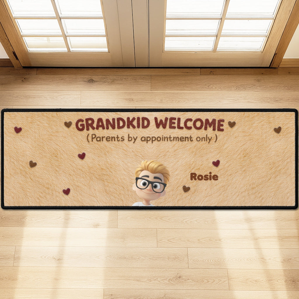 Custom Family Name Rug, Housewarming Birthday Gift For Family Members • Grandkids Welcome - Personalized Runner Rug